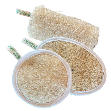 Loofah set body scrub rol + body scrub pad + gezichts scrub pad - Elicious