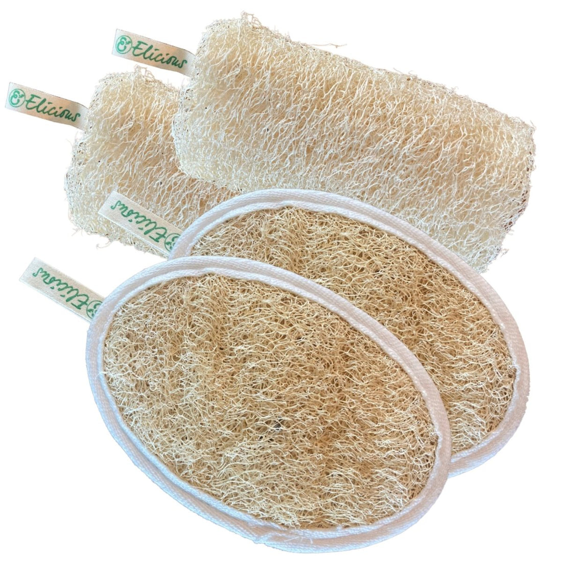 Loofah set van 2 body scrub pads en 2 body rolls - Elicious