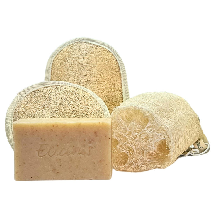 Natuurlijke zeep Mango Recovery & Biologisch afbreekbare Loofah scrub set - Elicious