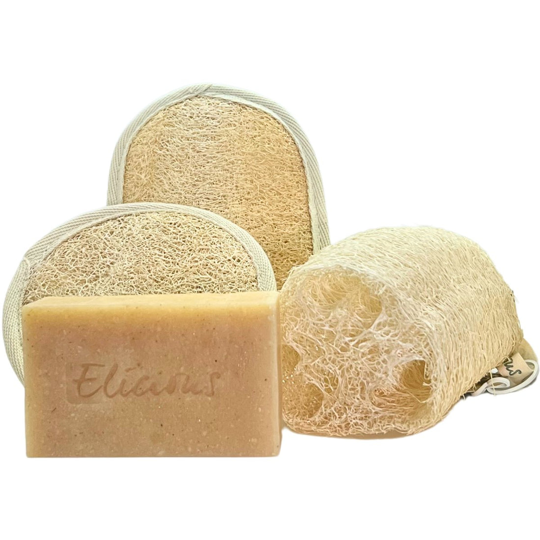 Natuurlijke zeep Myrtle Lemongrass & Biologisch afbreekbare Loofah scrub set - Elicious