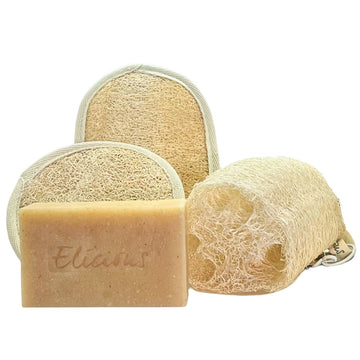 Natuurlijke zeep Myrtle Lemongrass & Biologisch afbreekbare Loofah scrub set - Elicious